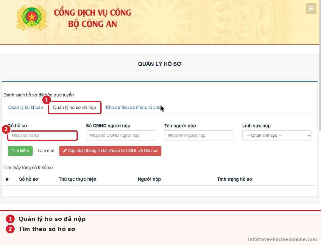 Quản lý hồ sơ hộ chiếu đã nộp